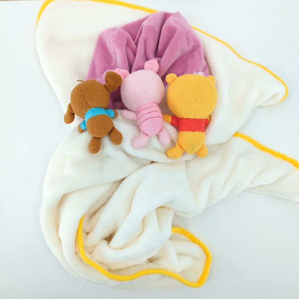 Disney Winnie Pooh Plush Security Blanket Fleece Pillow White Travel Piglet Roo - Picture 8 of 8